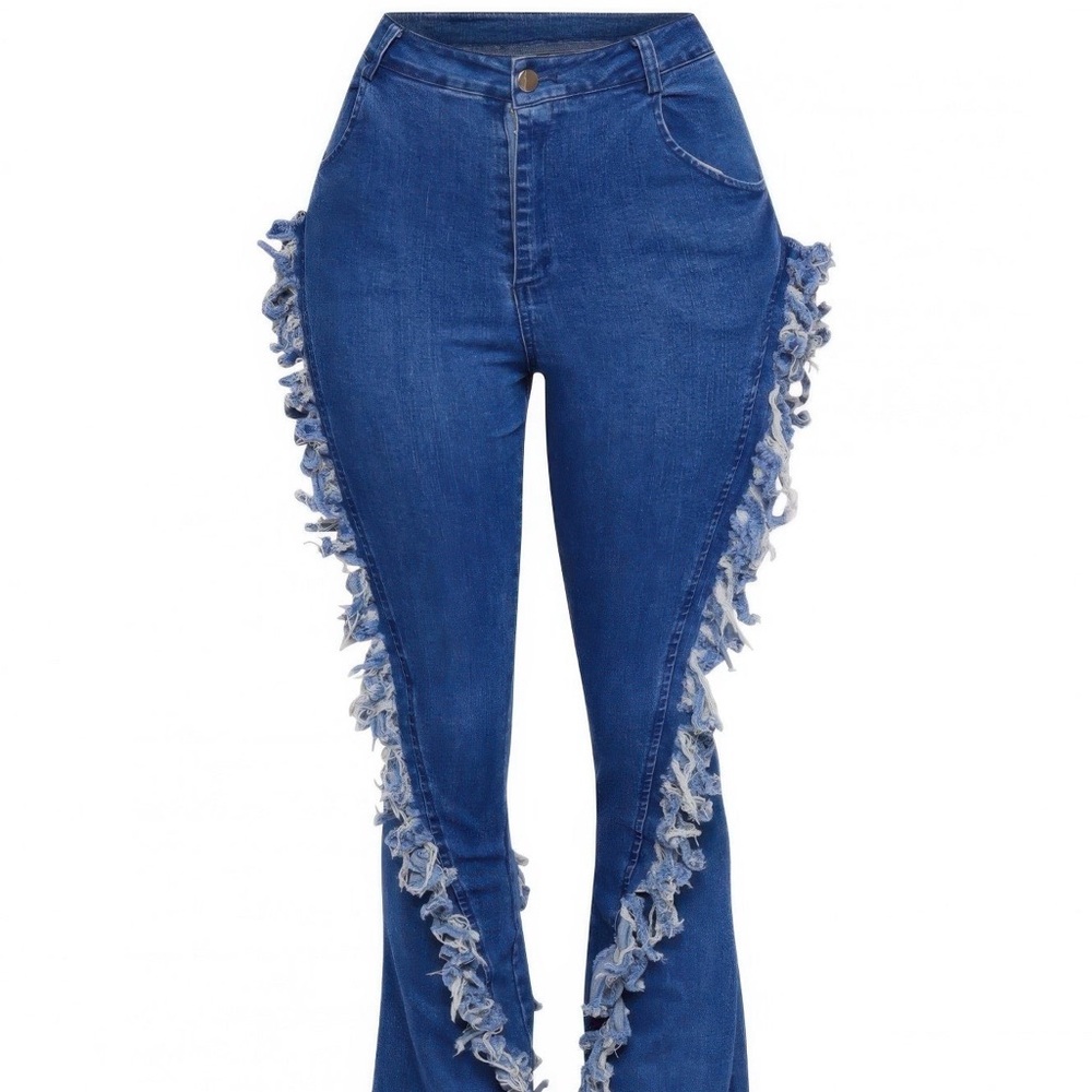Distressed Fringe Denim Flared Pant